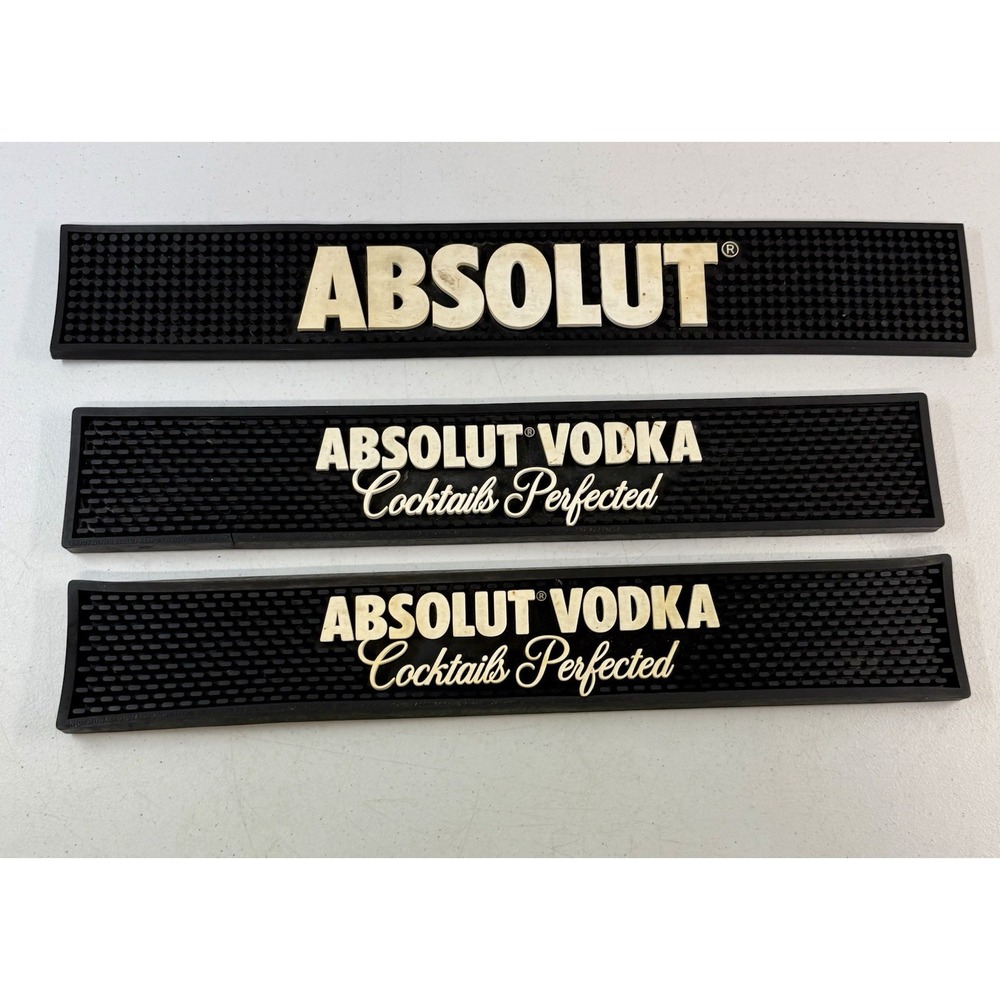 3 Black Rubber Bar Rail Drip Mats Absolut Vodka Beer